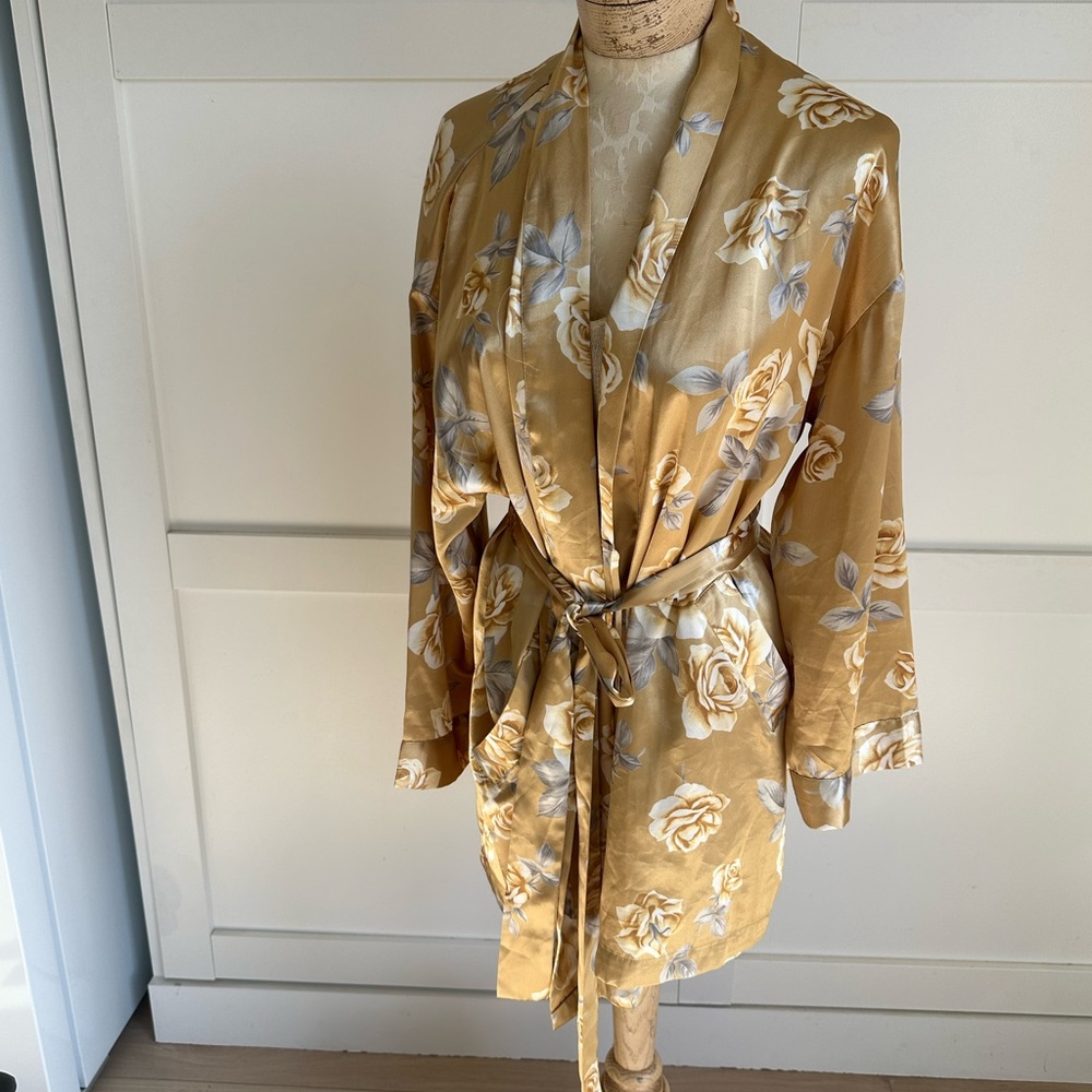 Victoria's Secret Gold Floral Satin Robe